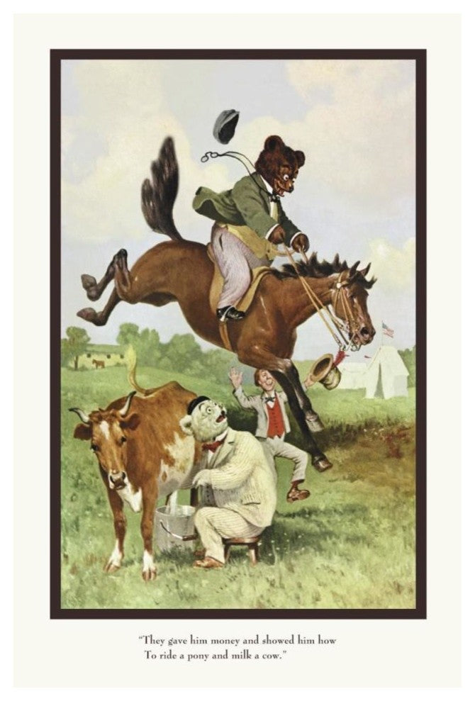 "Teddy Roosevelt's Bears: Teddy B and Teddy G on the Farm" Paper Art, 34"x50"