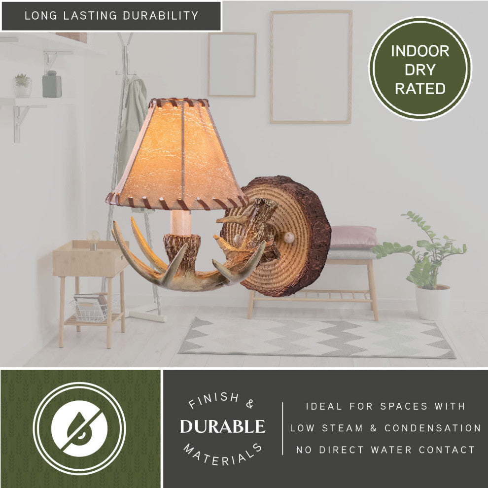 Lodge 1-Light Antler Wall Light Noachian Stone