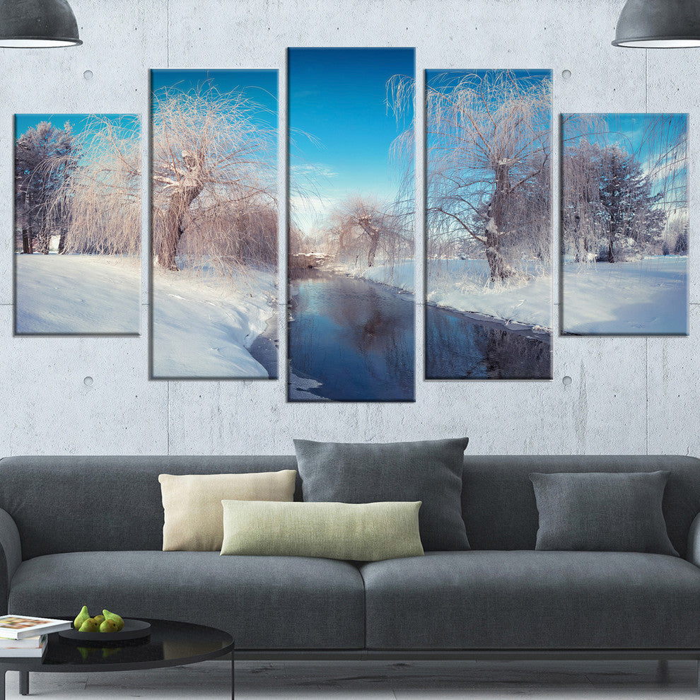 Amazing Winter in City Park, White, Landscape Canvas Print, 60"x32", 5 Panels