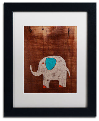 'Elephant on Wood' Matted Framed Canvas Art by Nicole Dietz