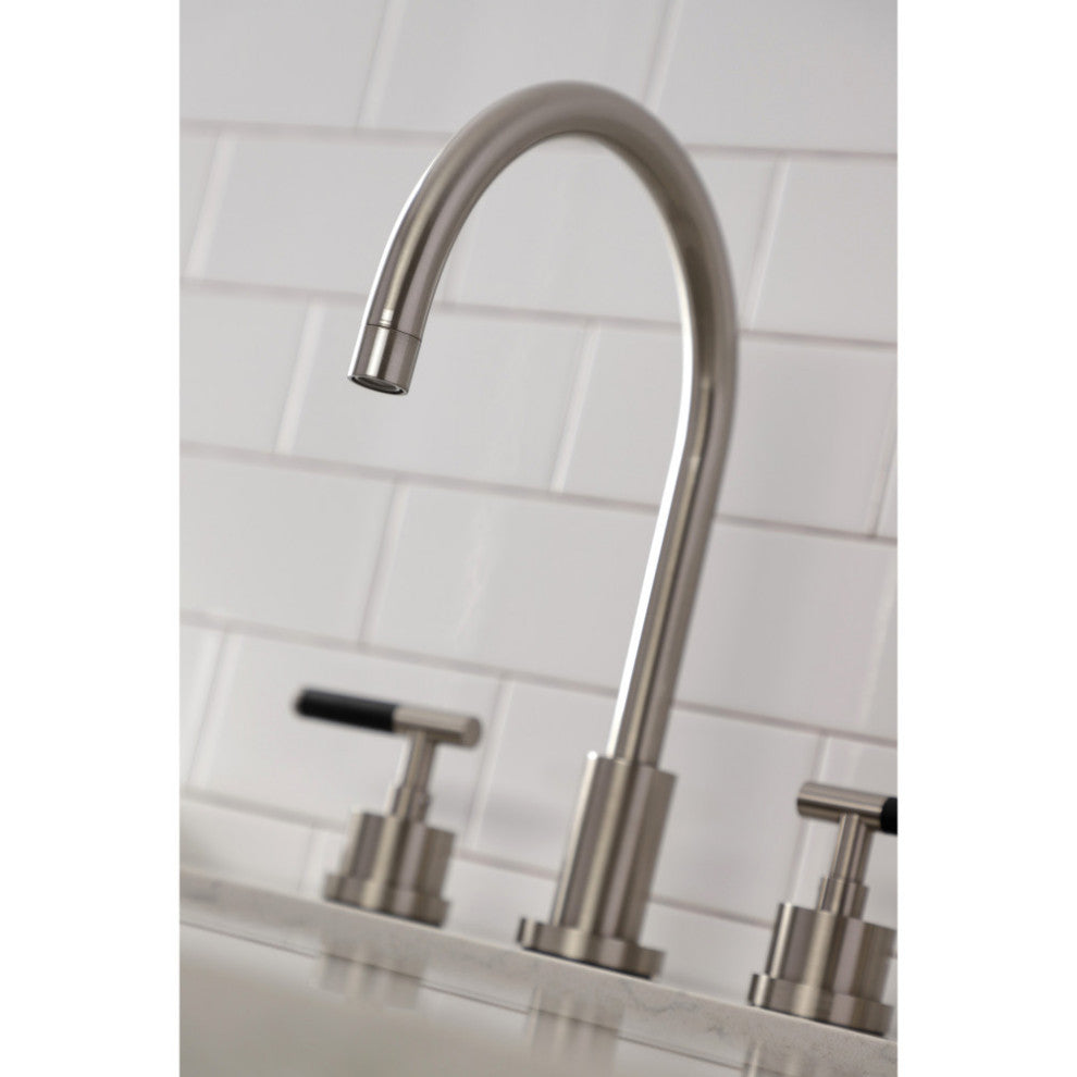 KS8728CKL Kaiser Widespread Kitchen Faucet With Plastic Sprayer, Brushed Nickel