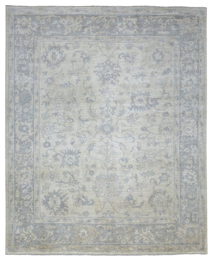 Gray Afghan Angora Oushak Hand Knotted Natural Wool Oriental Rug, 8'1" x 9'8"