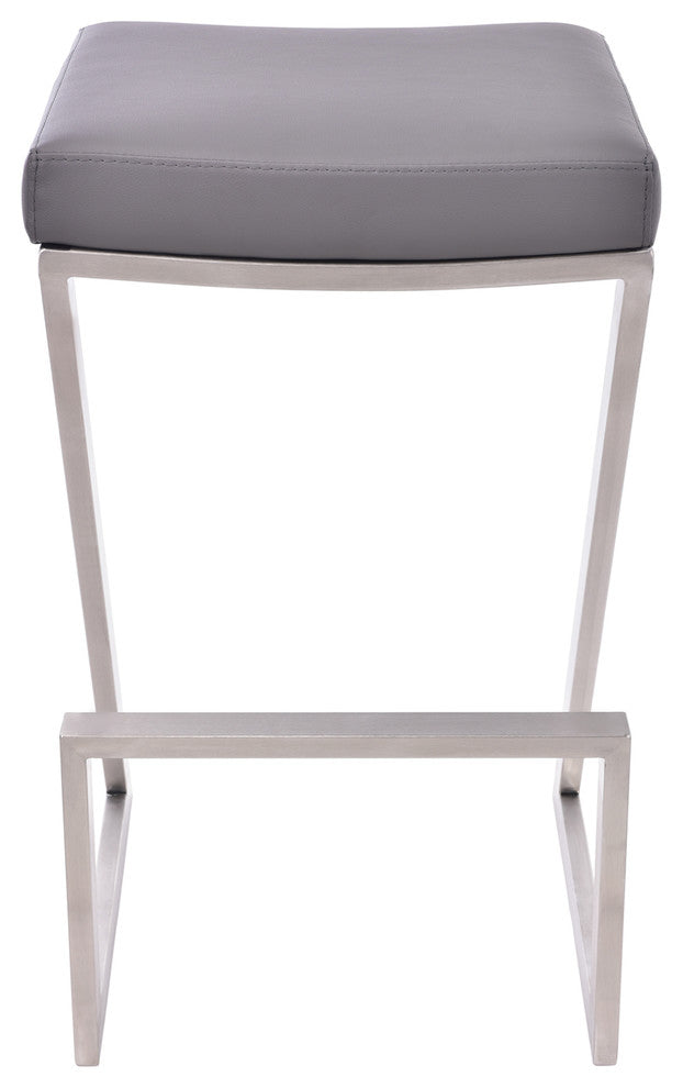 Olan 26" Backless Counterstool, Brushed Stainless Steel With Gray Faux Leather