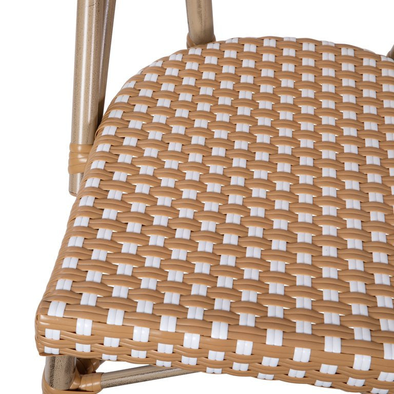 Set of 2 Indoor Outdoor Dining Chair, Woven Rattan Seat & Back, Natural & White