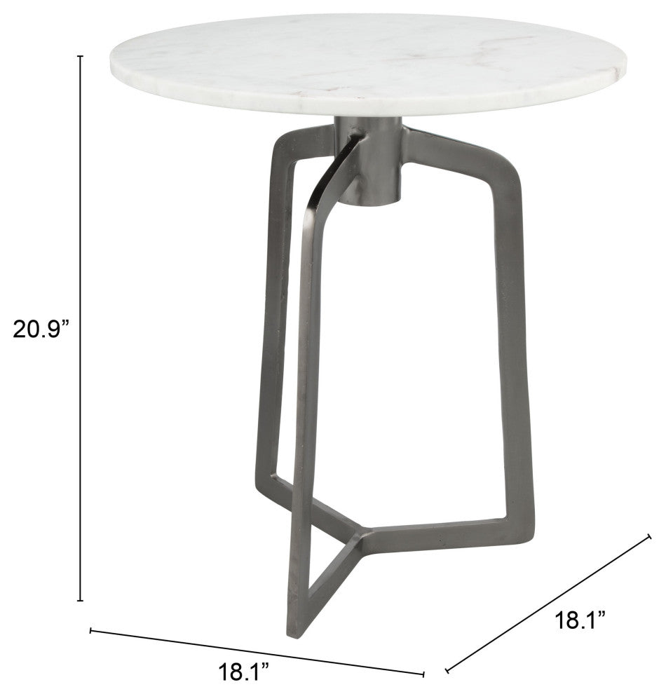 Sofa Side Table, Round, Artificial Marble, Aluminum Metal, White, Black, Lounge