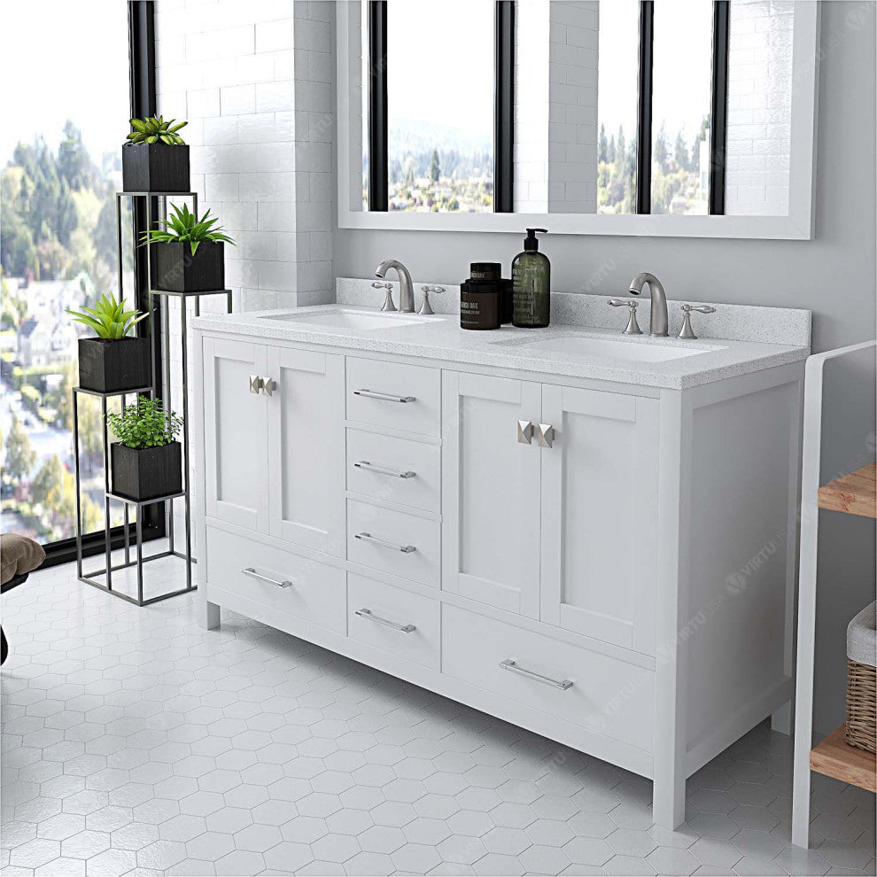Caroline Avenue 60" Double Bathroom Vanity with Quartz Top, White