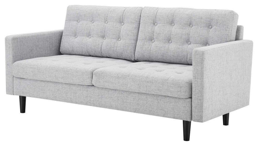 Tufted Sofa, Fabric, Gray, Modern, Living Lounge Hotel Lobby Hospitality