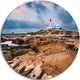Remote Lighthouse On The Rocks, Landscape Round Metal Wall Art, 36"