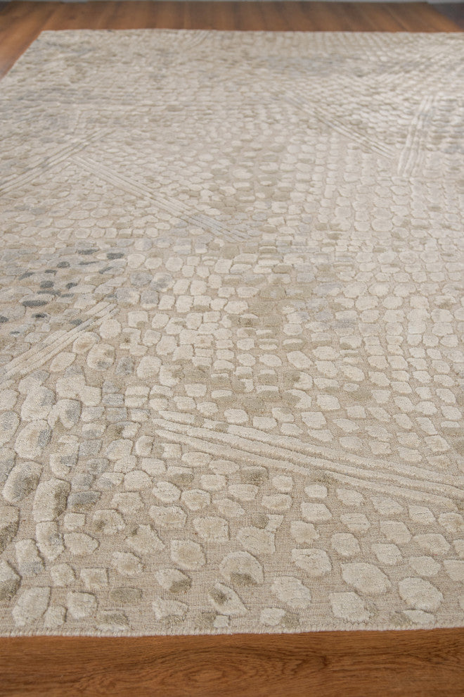 Overture Handmade Hand Loomed Wool and Bamboo Silk Beige Area Rug