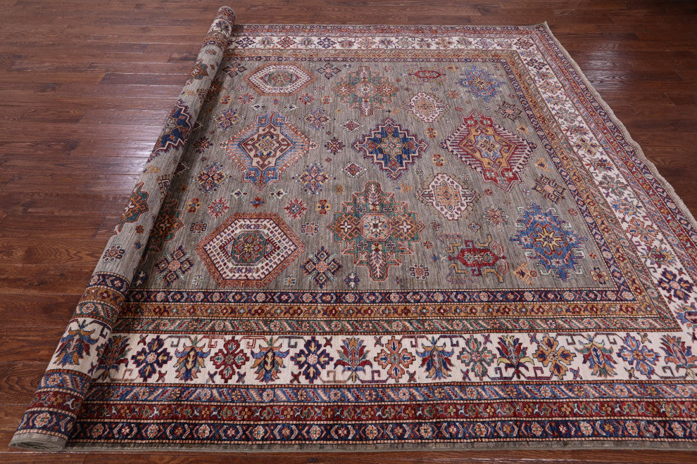 Handmade Geometric Super Kazak Wool Rug 8' 11" X 12' 1" Q9683