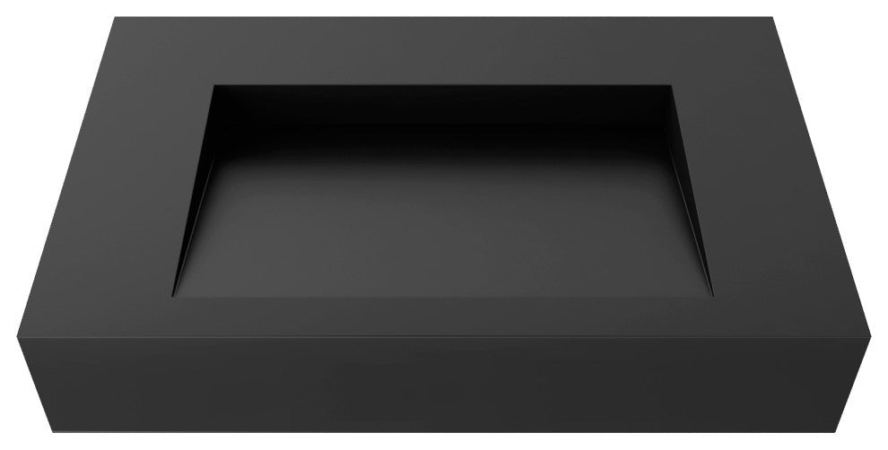 CastelloUSA Pyramid Solid Surface Wall Mounted Ramp Basin Sink, Black, 30", No Faucet Hole