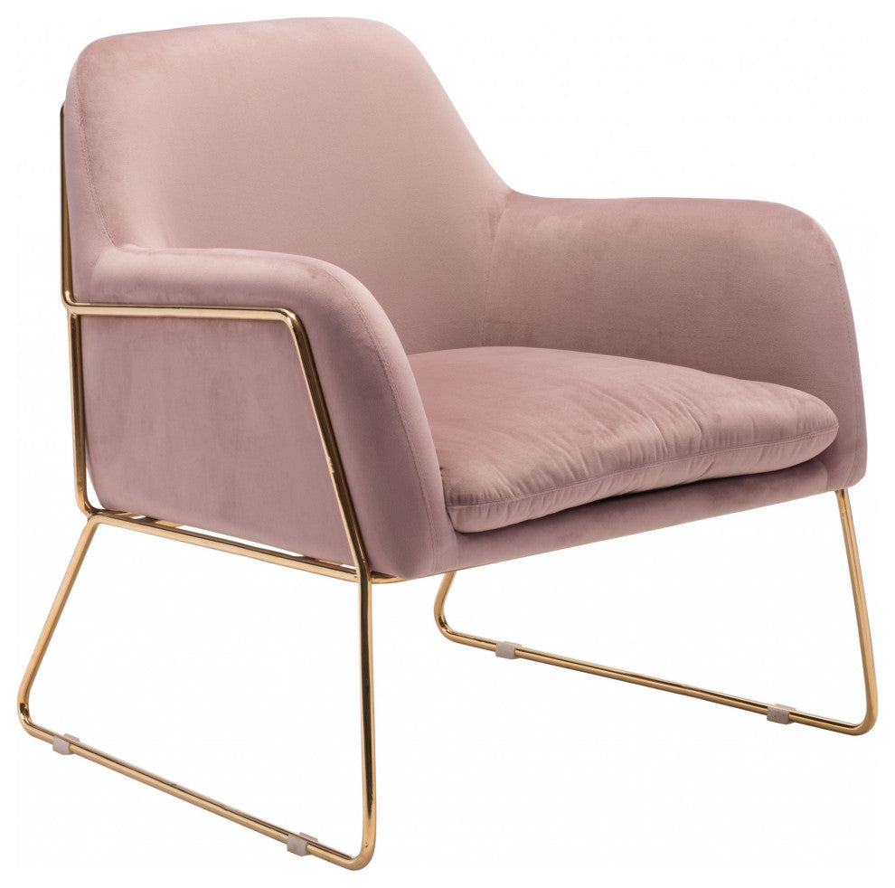 Comfy Square Pink Velvet and Gold Accent Arm Chair