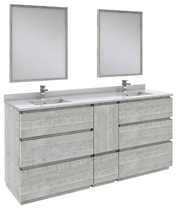 Fresca Formosa Modern 72" Ash Double Sink Vanity Set, Faucet Fft9161bn