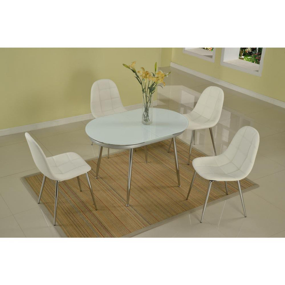 32X47 Racetrack Oval White Starphire Glass Top W/ Ext., Chrome