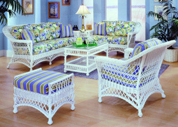 Bar Harbor 6-Piece Living Room Furniture Set, White, Beach-Lily Fabric