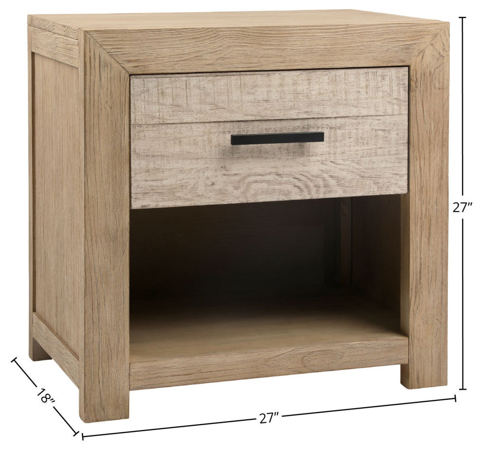 Rowena Single Drawer Pine Wood Nightstand, Light Warm Wash