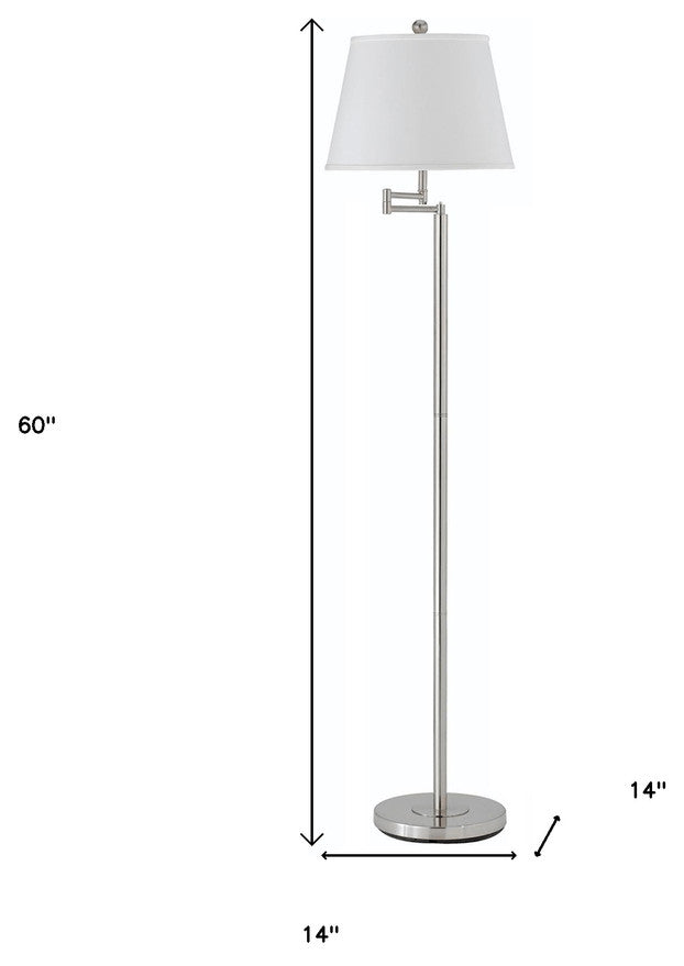 60" Nickel Swing Arm Floor Lamp With White Square Shade