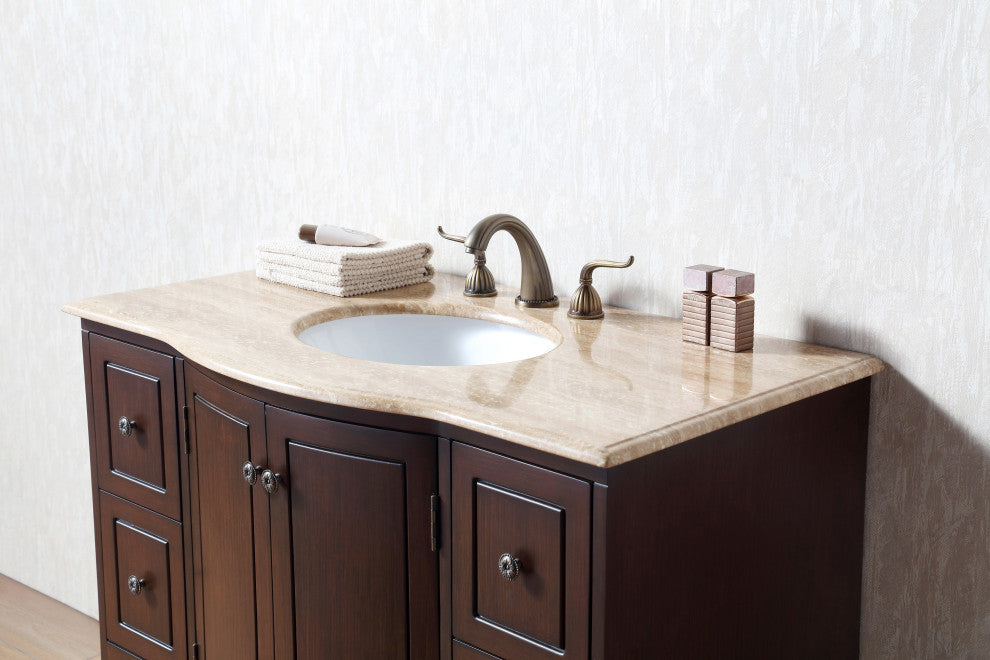 Alandra 40" Dark Cherry Single Sink Bathroom Vanity, Travertine Marble Top