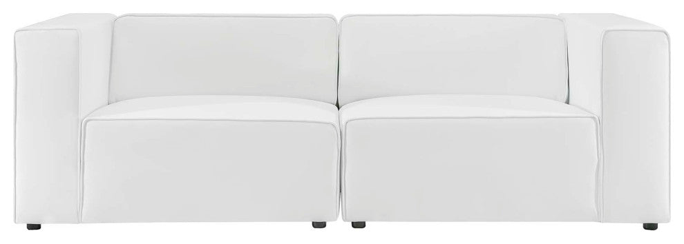 Loveseat and Sofa Set, Faux Vegan Leather, White, Modern, Lounge Hospitality