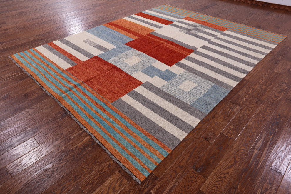 Reversible Kilim Flat Weave Wool On Wool Rug 8' 6" X 11' 2" - Q12602