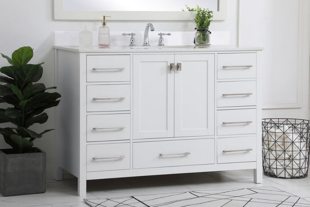 Iris 48" Single Bathroom Vanity, White With Backsplash