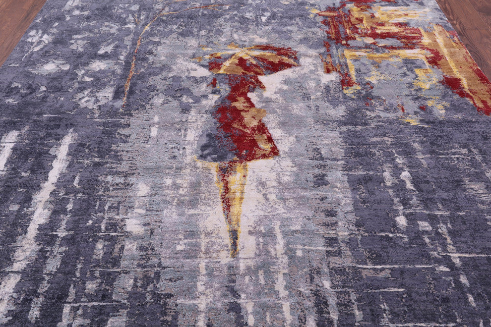 7' 11" X 10' 0" Woman Under The Rain Hand Knotted Wool & Silk Rug - Q13157