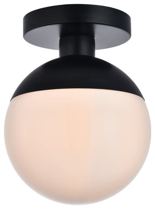 Midcentury Modern Black And Frosted White 1-Light <br>Flush Mount