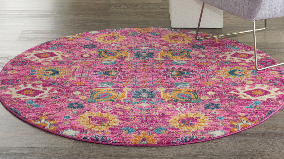 Nourison Passion 4' x Round Fuchsia Bohemian Indoor Area Rug