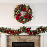 9' Artificial Christmas Garland With Lights Red Magnolia