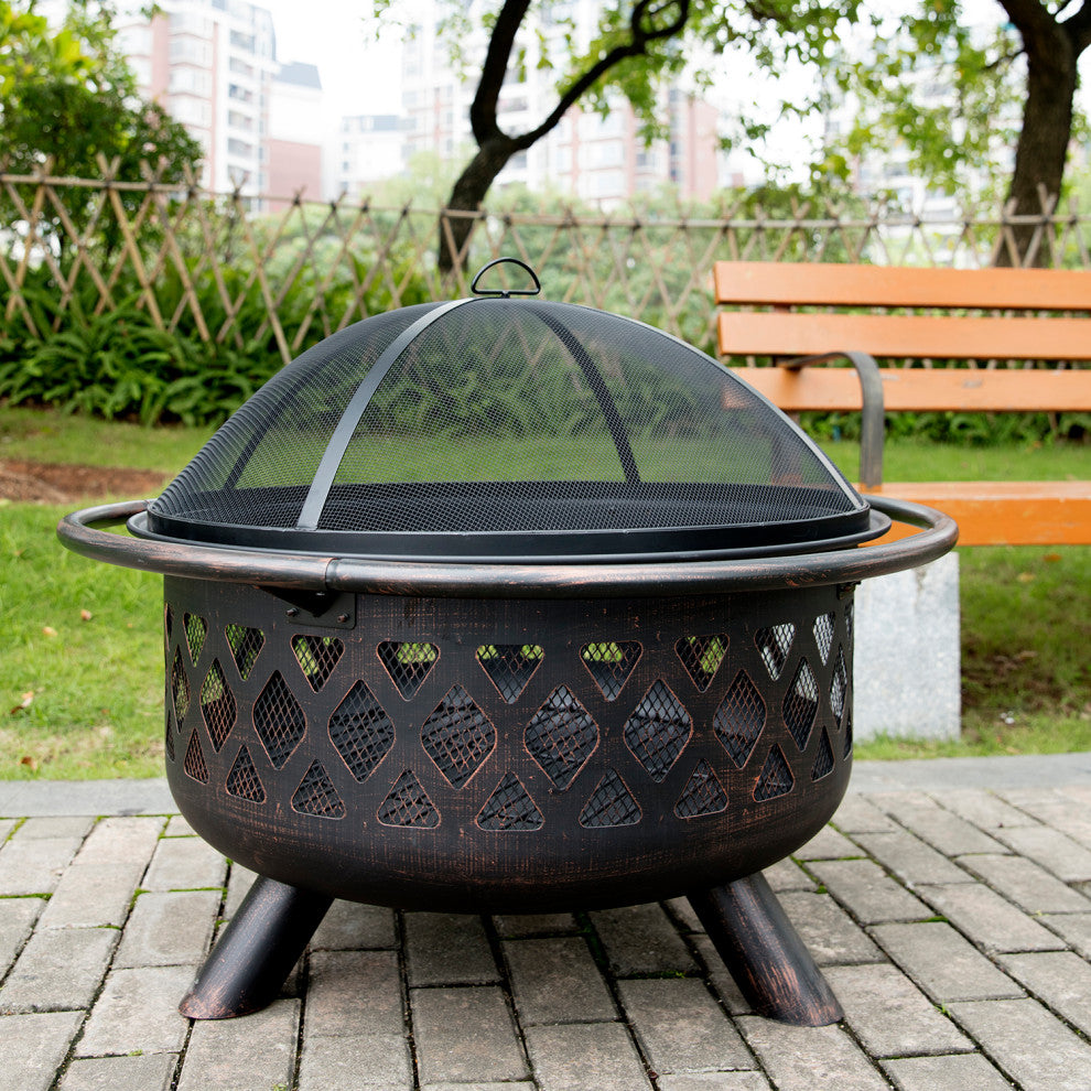 28'' H x 36'' W Iron Wood Burning Outdoor Fire Pit