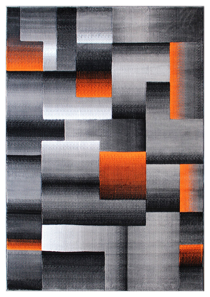 Elio Collection Color Blocked Area Rug, Orange, 8' X 10'