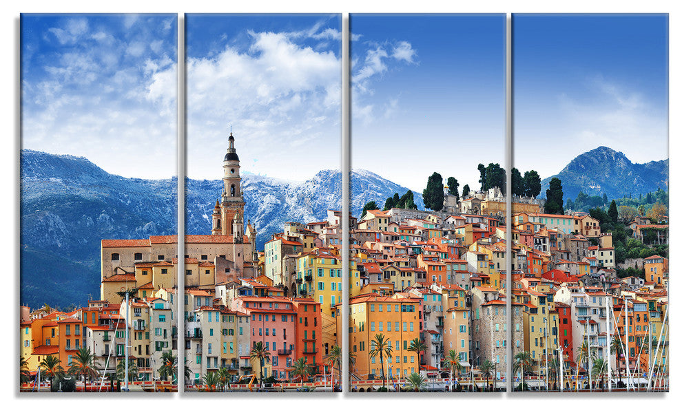 Colors of Southern Europe, Landscape Canvas Art Print, 48"x28", 4 Panels