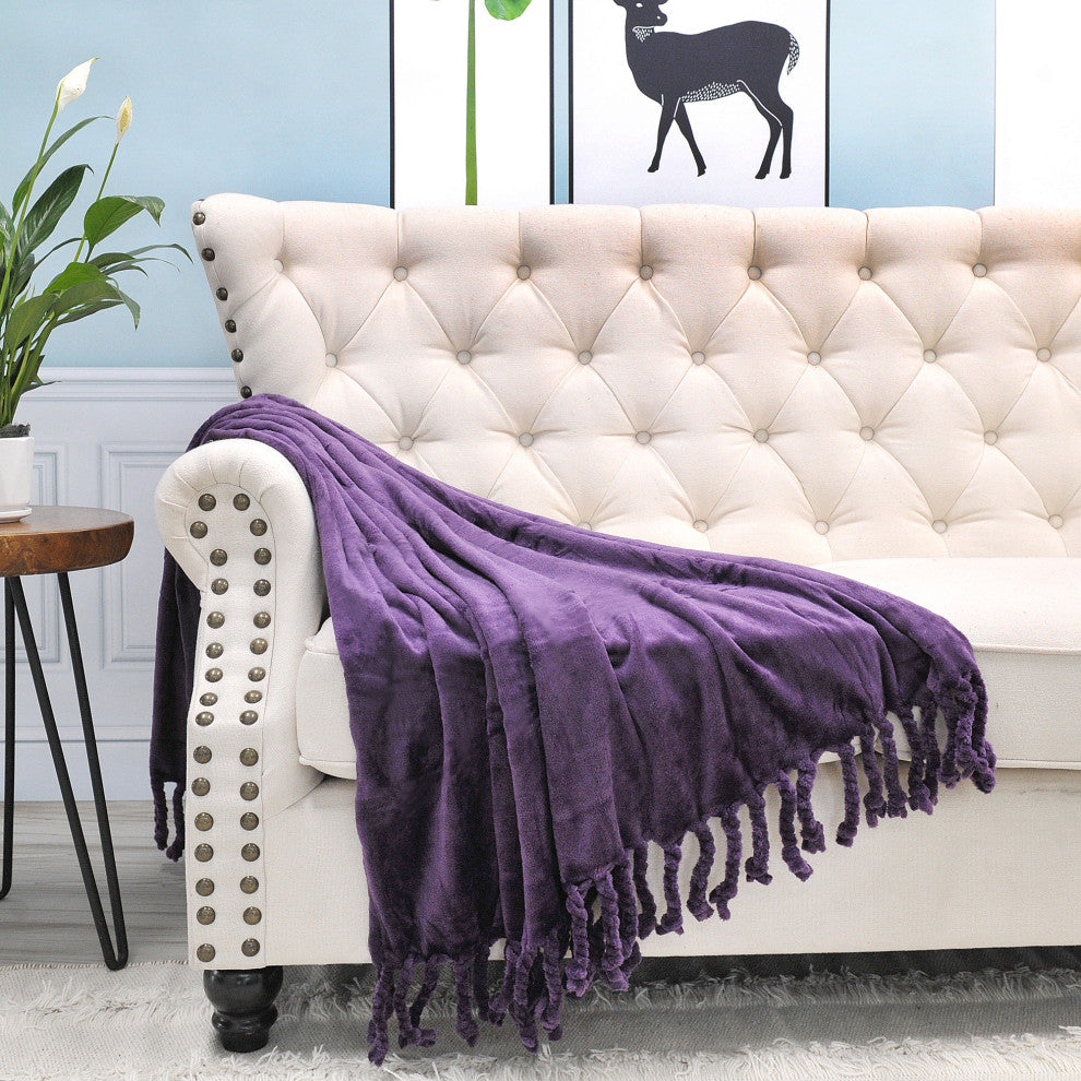 Braided Rope Flannel Fleece Throw, Blackberry Wine, 60"x80"