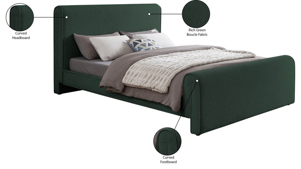 Stylus Black Boucle Fabric Full Bed, Green, Queen