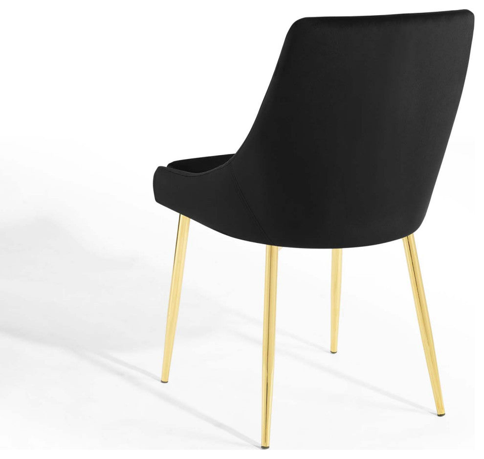 Side Dining Chair, Set of 2, Velvet, Metal, Gold Black, Cafe Bistro Restaurant