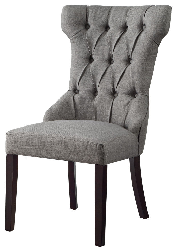 Natalia Wingback Button Tufted Dining Chair, Set of 2, Light Gray Linen