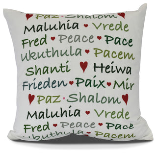 Words of Peace,Word Print Pillow,Green, 16" x 16"