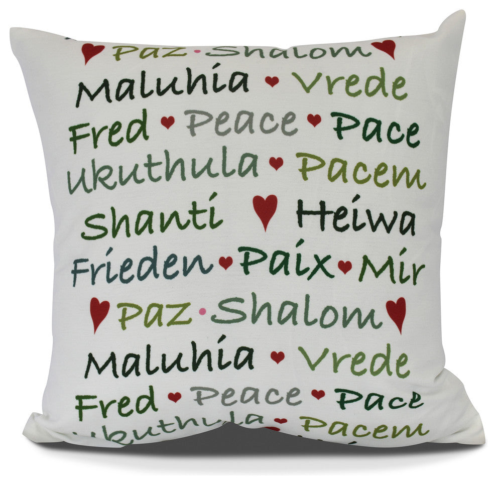 Words of Peace,Word Print Pillow,Green, 16" x 16"