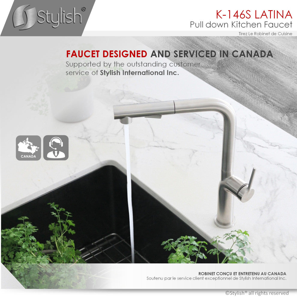 STYLISH Kitchen Sink Faucet Single Handle Pull Down Dual Mode Stainless Steel