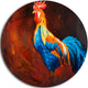 Blue And Orange Rooster, Animal Round Metal Wall Art, 11"