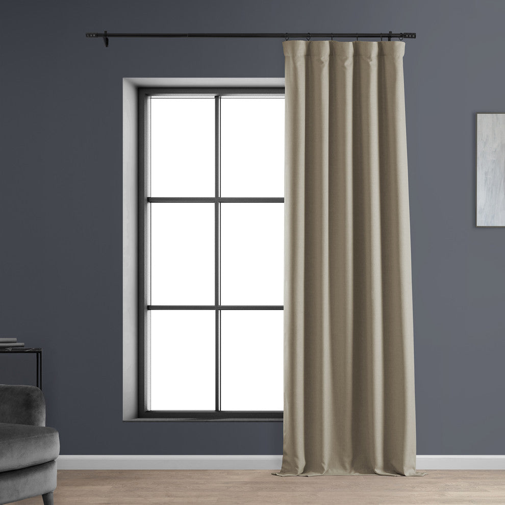 Signature Faux Linen Blackout Curtain Single Panel, Safari Tan, 50"w X 108"l