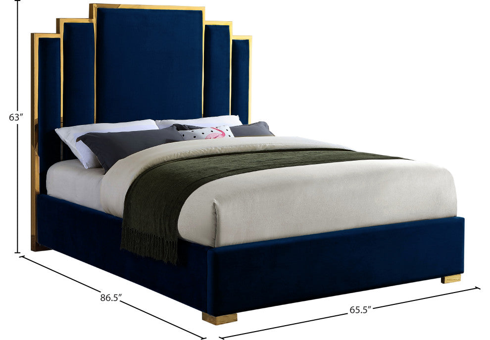 Hugo Velvet Queen Bed, Navy