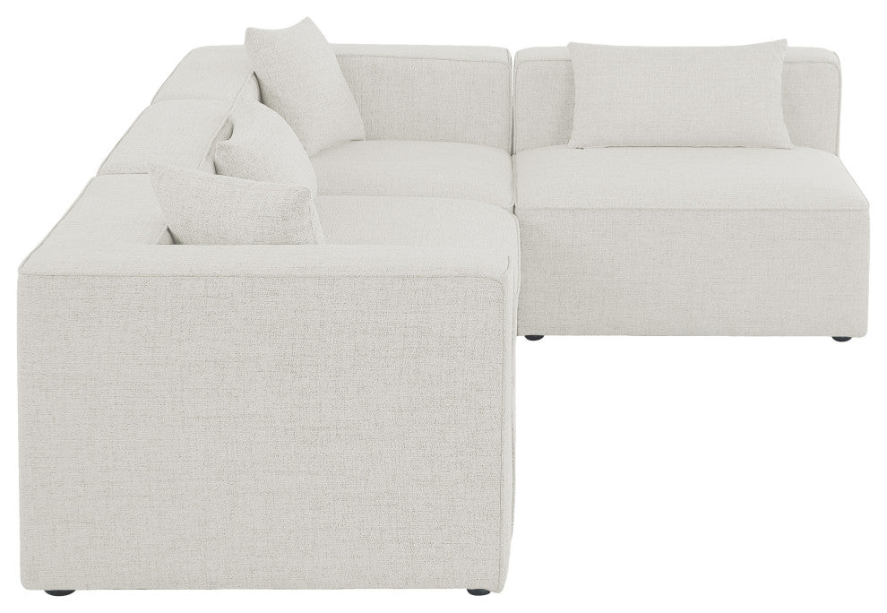 Cube Upholstered Modular Sectional, Cream, 4-Piece: 2 Armless Chair, 2 Corner Chair, Linen Texured Fabric