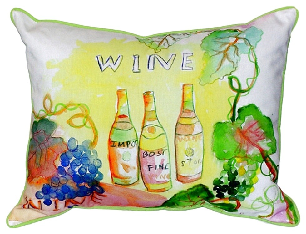 Betsy Drake Wine Bottles Small Indoor/Outdoor Pillow 11x14