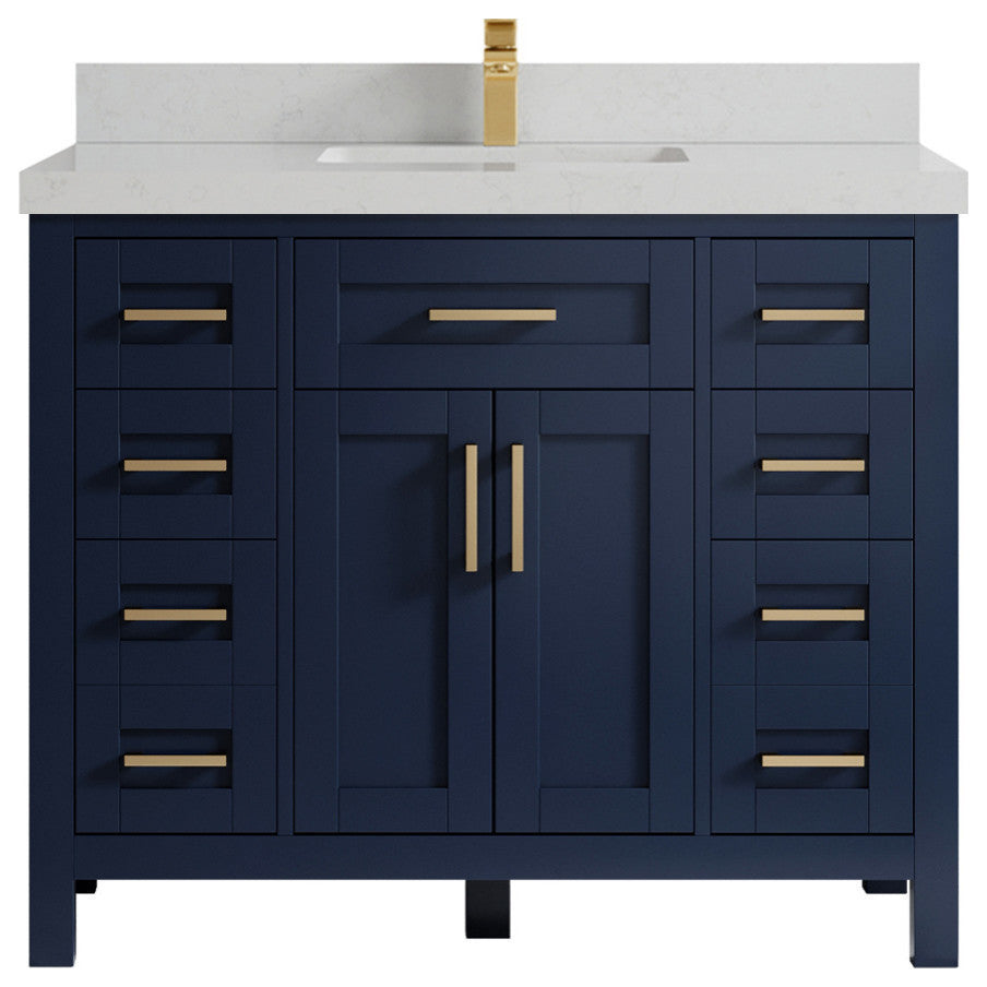 Cambridge 42 Single Sink Bath Vanity in Hale Navy Blue 2" Carrara Quartz