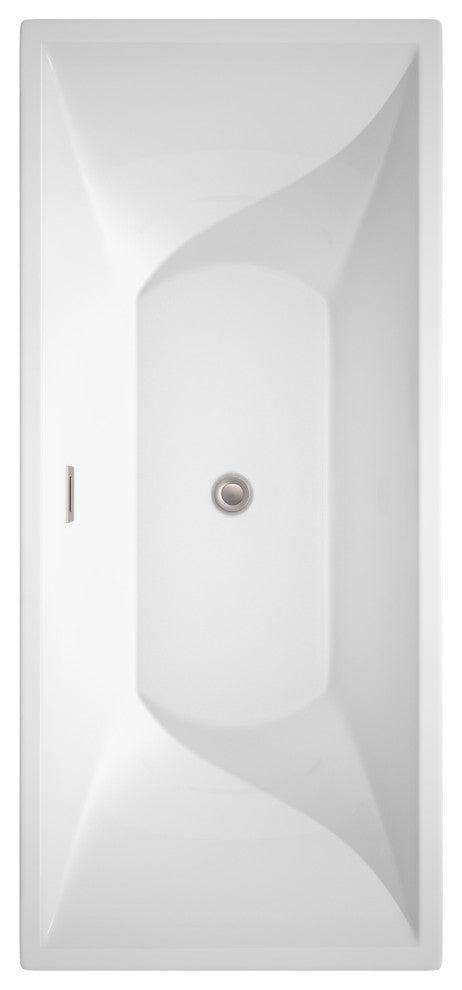 Maryam 71" Freestanding White Bathtub, Brushed Nickel Tub Filler & Trim Kit