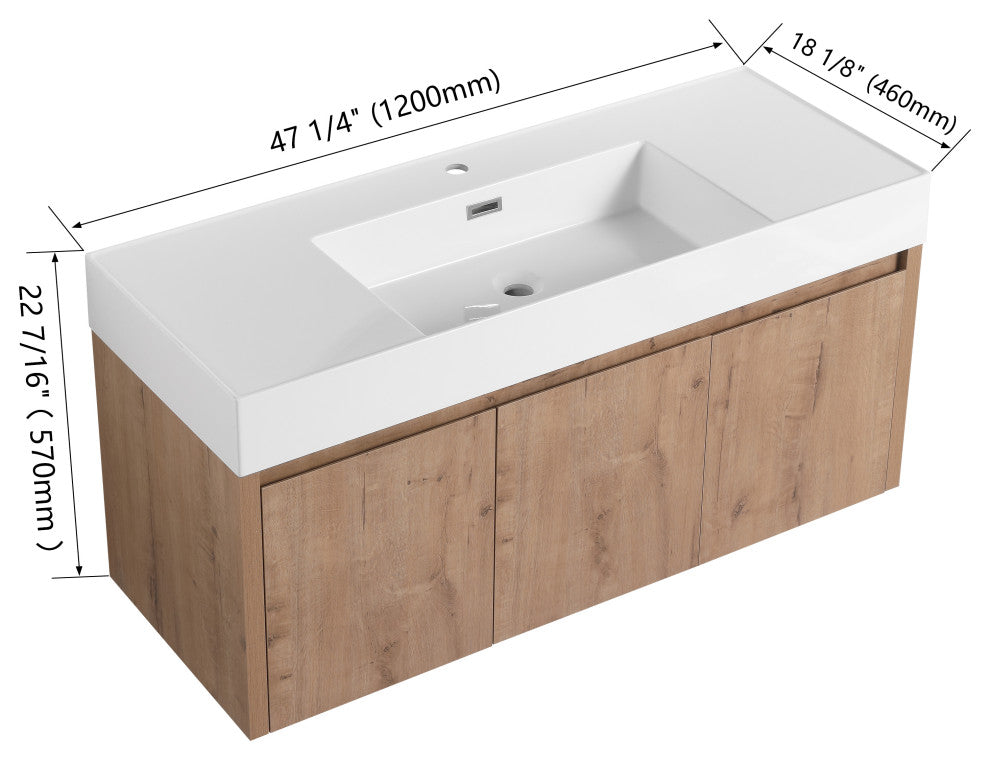 BNK Wall Mounted Bathroom Vanity With Sink Set, Brown, 48"