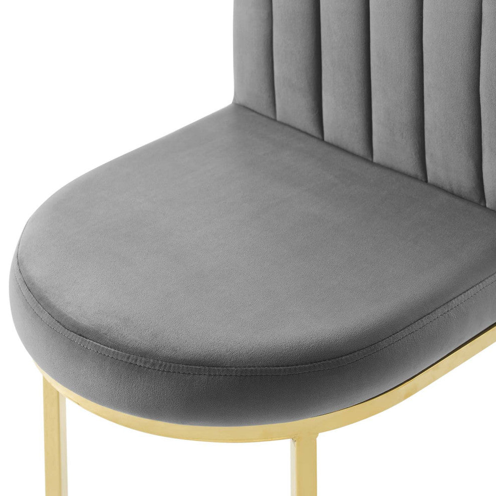 Side Dining Chair, Set of 2, Velvet, Gold Gray, Modern, Bistro Restaurant