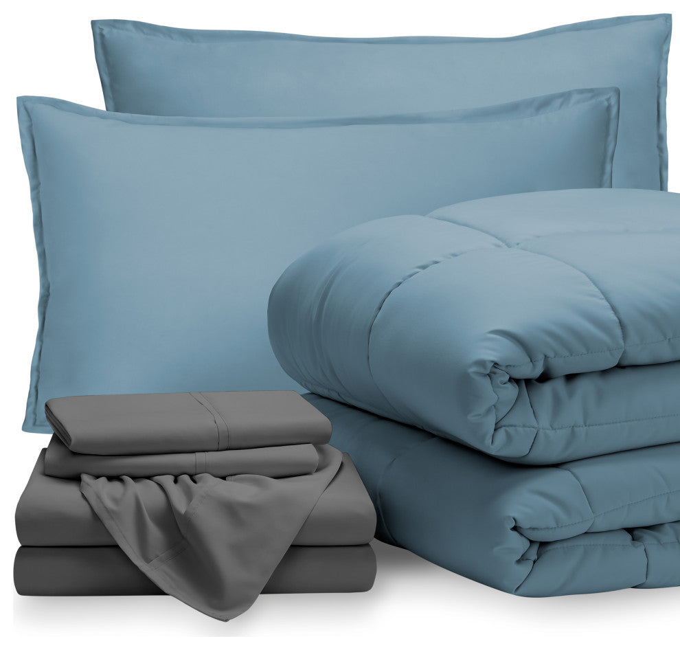 Bare Home 8-Piece Bed-in-a-Bag Split Sizes, Coronet Blue, Gray, Split King