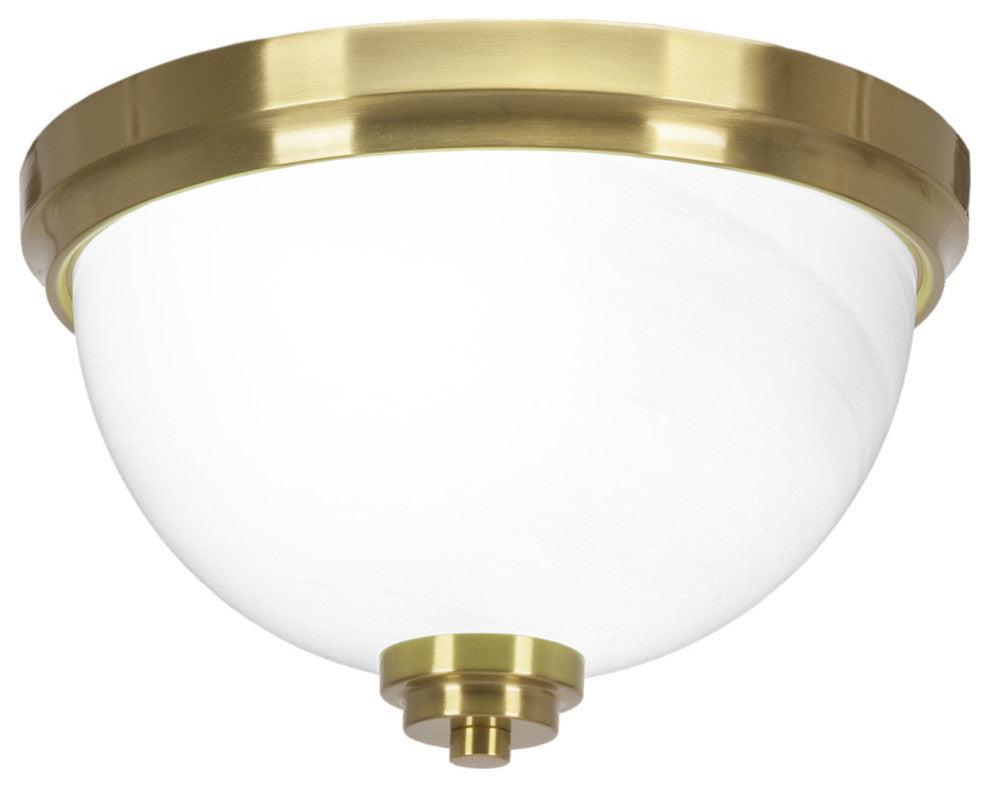 12" 2-Light Flush Mount Light, New Age Brass, White Marble Glass